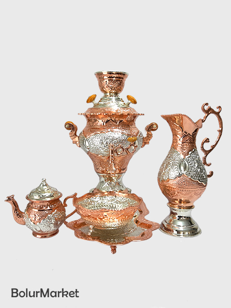 سماور ذغالی جدید آبکاری نقره و مس