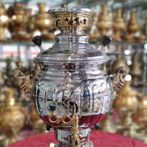 سماور طوفان 6 لیتری مدل توپی ترکدار دسته طلا