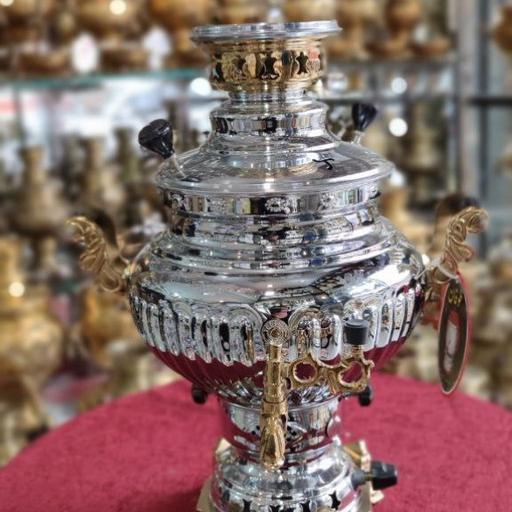 سماور طوفان 6 لیتری مدل عدسی ترکدار دسته طلا