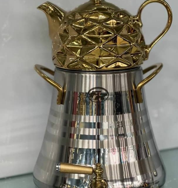 کتری و قوری FR کد 205 کرم پرو دسته استیل