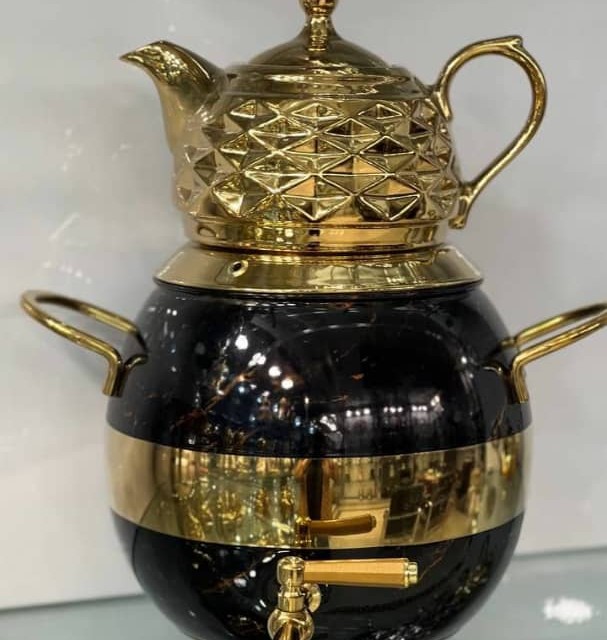 کتری و قوری FR کد 109 ماربل پرو مشکی طلایی دسته استیل