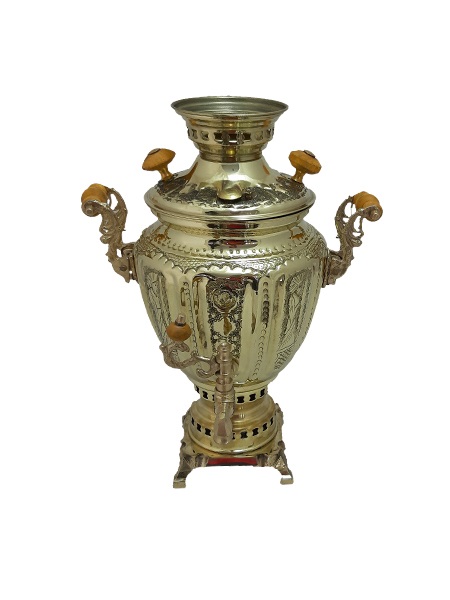 سماور ذغالی برنجی زرد 5 لیتر مدل بادامی