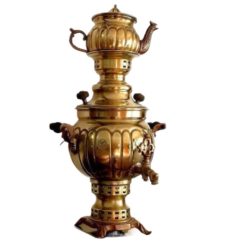 سماور ذغالی 3 لیتری برنجی با سرویس کامل