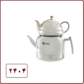 کتری و قوری 2/5 لیتر لوله دار دسته استیل  قوری کروم (NEZAZ) کد 2404