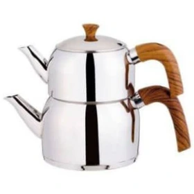 کتری و قوری 2/5 لیترلوله داردسته چوب قوری استیل  (NEZAZ) کد 2806