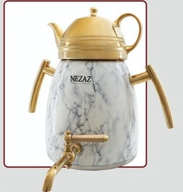 کتری و قوری 6 لیترهرمی طرح سنگ طلایی (NEZAZ) کد 4018