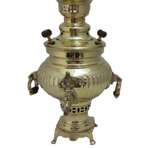 سماور زغالی برنجی ۳ لیتر مدل عدسی آینه ریز