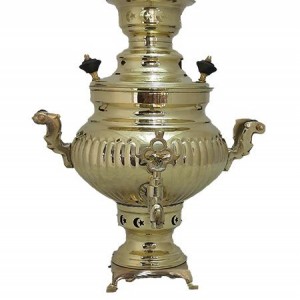 سماور زغالی برنجی زرد ۳ لیتر مدل عدسی ترکدار