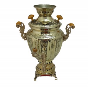 سماور ذغالی برنجی زرد ۵ لیتر مدل بادامی