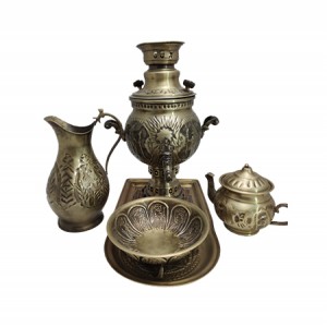 سرویس سماورذغالی انتیک شیر وخورشید توپی۴لیتری