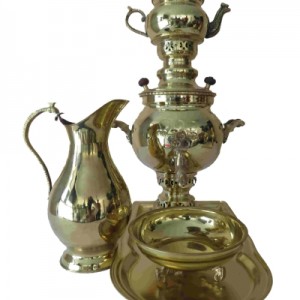 سماور زغالی ۳ لیتری برنجی با سرویس کامل