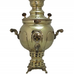 سماور زغالی برنجی زرد ۴ لیتر مدل توپی آینه