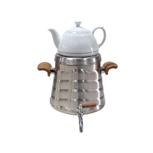 کتری و قوری کی اس تی شیردار 6 لیتر با قوری چینی دسته چوبی مات KST-3070D