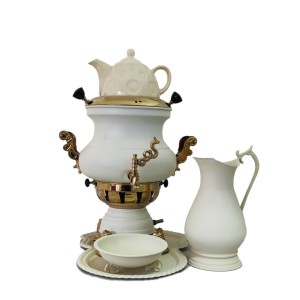 سماور طوفان مدل گلابی تنوره دار سه کاره فندک دار کرم