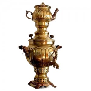 سماور ذغالی 3 لیتری برنجی با سرویس کامل