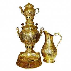 سرویس سماور ذغالی 4 لیتری برنجی طلایی