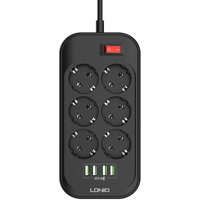 چند راهی 6 خانه برق ارت دار الدینیو LDNIO SE6403 با کابل 2 متری + شارژر USB