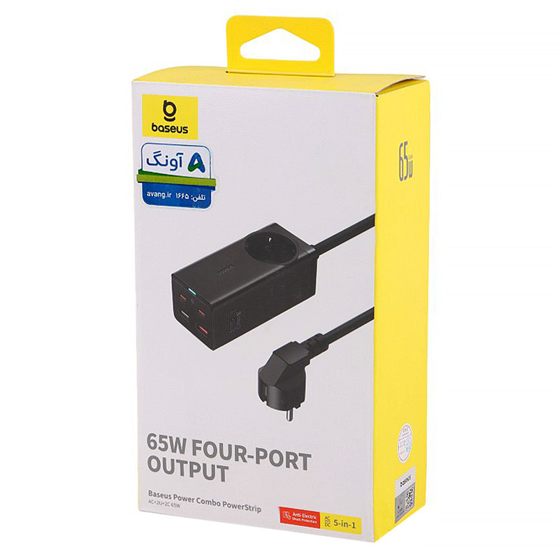 چند راهی 1 خانه برق باسئوس Power Combo Powerstrip PSZM000901 با کابل 1.5 متری + شارژر USB و Type-C