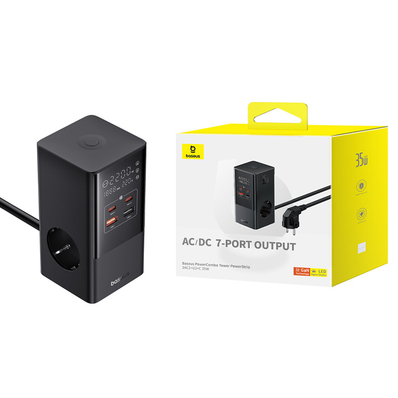 چند راهی 3 خانه برق باسئوس Power Combo E0002360 با کابل 1.5 متری + شارژر USB و Type-C