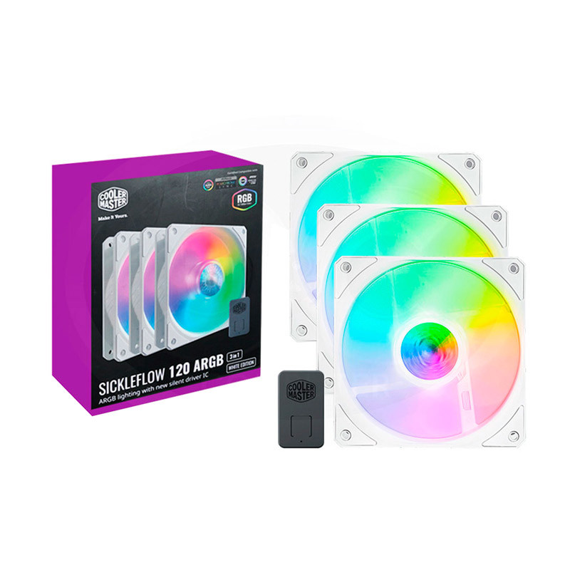 فن کیس کولر مستر 12*12 Cooler Master SICKLEFLOW 120 ARGB White بسته 3 عددی
