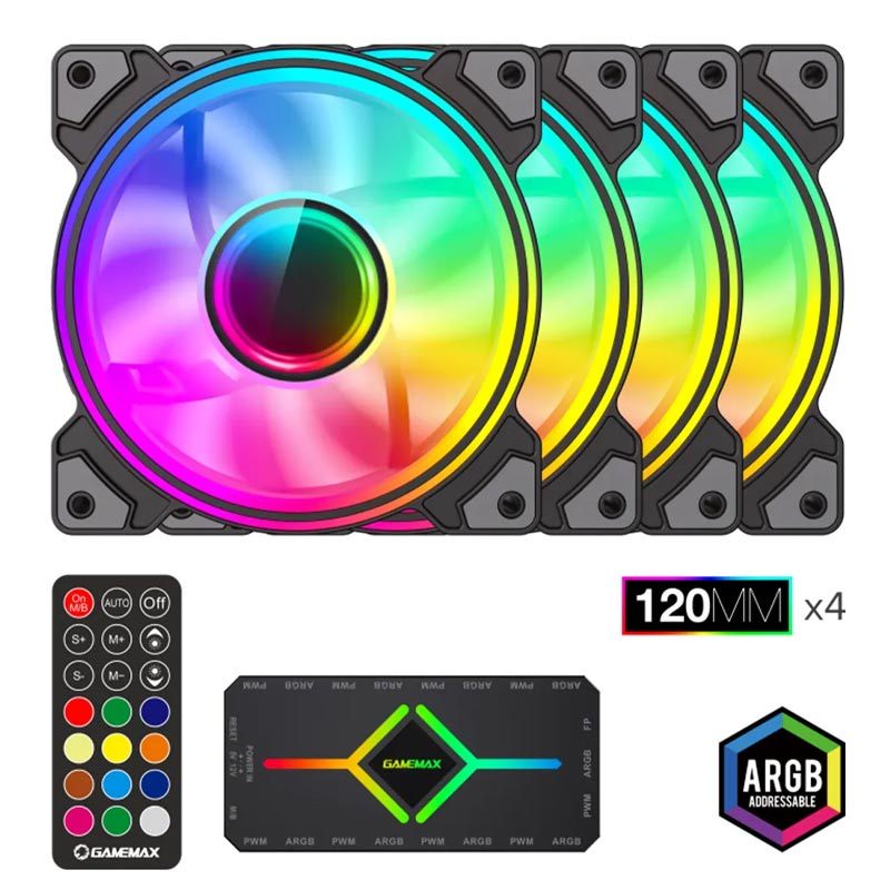 فن کیس گیم مکس GameMax DRH400 ARGB Black 12*12 بسته 4 عددی