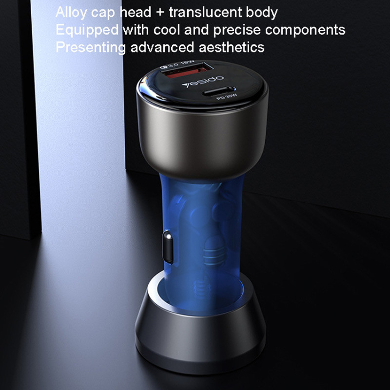 شارژر فندکی فست شارژ Yesido Y52 3.4A QC3.0 PD 30W