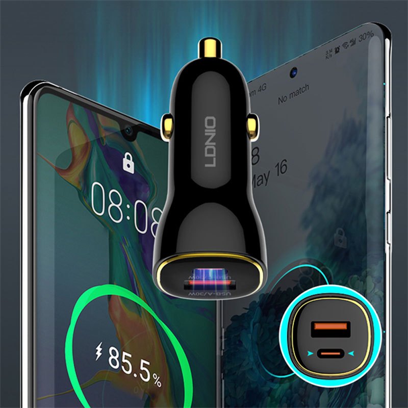 شارژر فندکی فست شارژ Ldnio C103 3A QC3.0 PD 30W + کابل تایپ سی