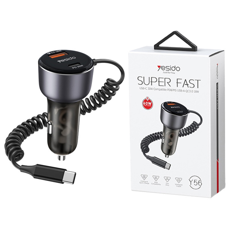 شارژر فندکی فست شارژ Yesido Y56 3A QC3.0 PD 60W