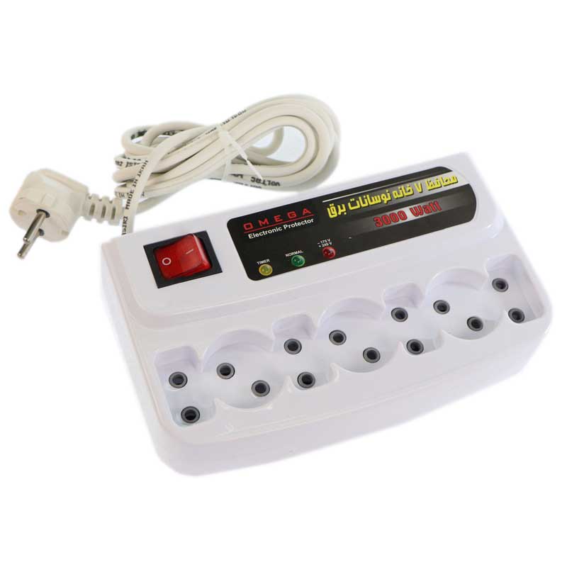 محافظ برق تلویزیون و یخچال فریزر 7 خانه Omega با کابل 3 متری
