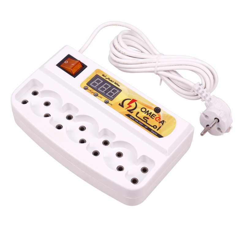 محافظ برق تلویزیون و یخچال فریزر 7 خانه دیجیتال امگا با کابل 3 متری
