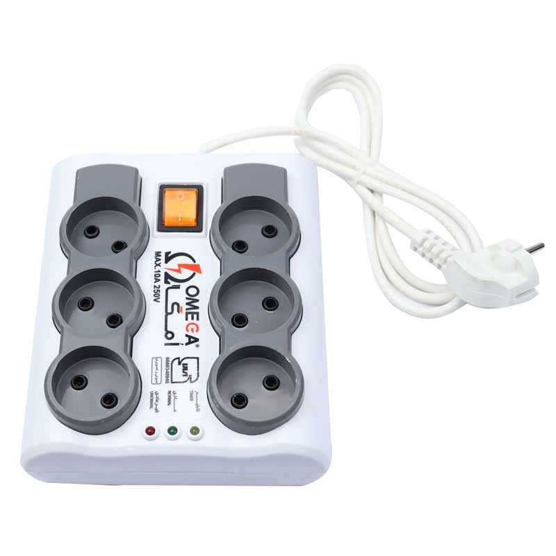 محافظ برق صوتی و تصویری 6 خانه امگا P6000 با کابل 1/5 متری