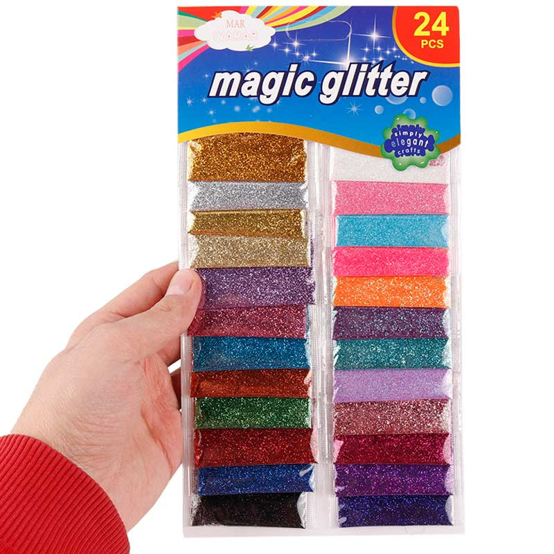 پودر اکلیل رنگی Magic Glitter بسته 24 عددی