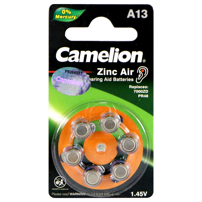 باتری سمعکی Camelion Zinc Air A13 بسته 6 عددی