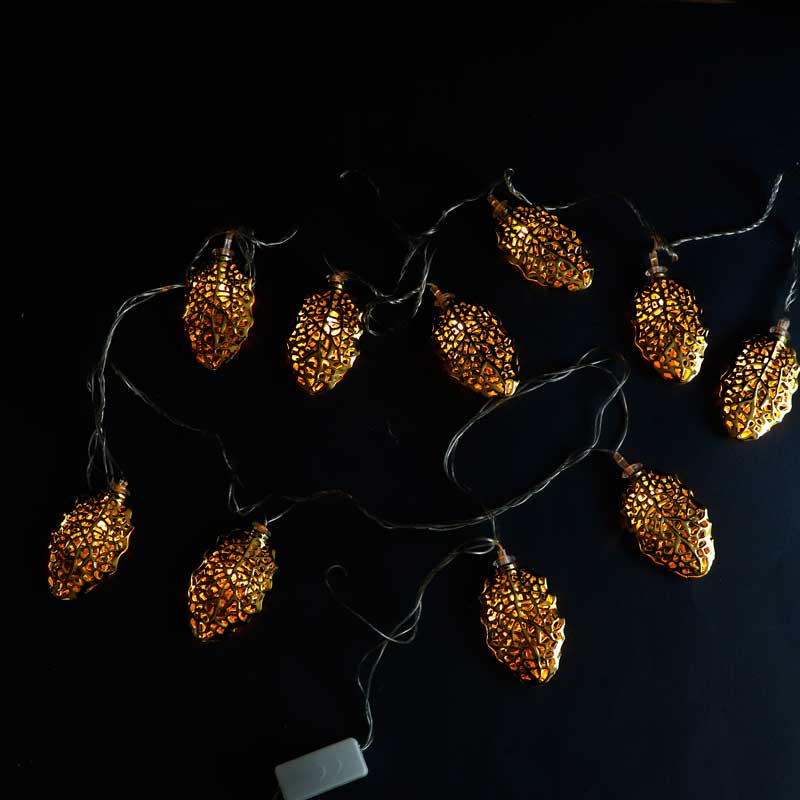 ریسه 10 لامپ فلزی طرح برگ طرحدار طلایی آفتابی 250Cm