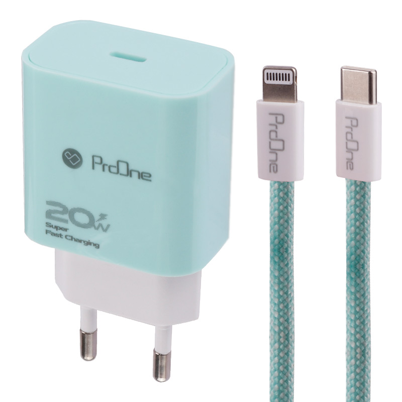 شارژر دیواری فست شارژ ProOne PWC540 3A PD 20W + کابل آیفونی