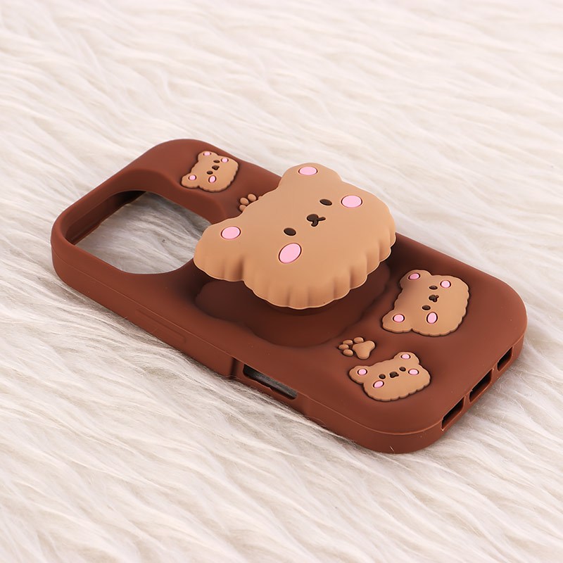 قاب سیلیکونی آیفون iPhone 16 pro پاپ سوکت دار طرح خرس بیسکویتی