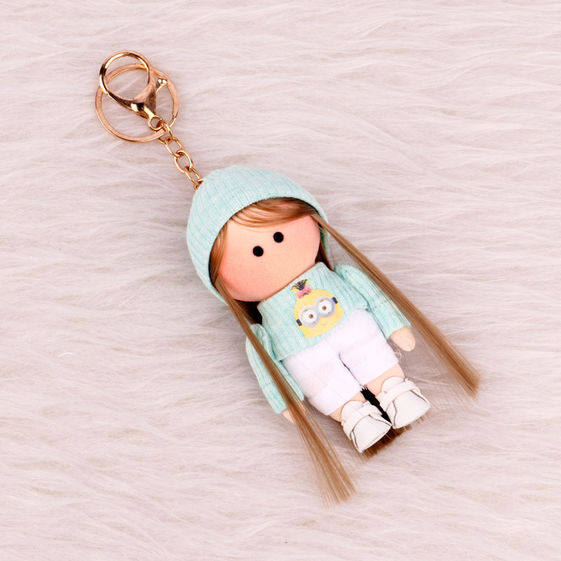 جاسوییچی عروسکی دست ساز رها لباس سبزآبی سفید کد 1