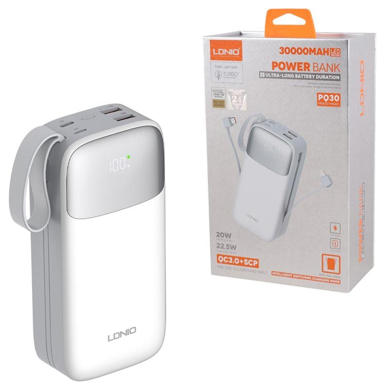 پاور بانک فست شارژ الدینیو PQ30 QC3.0 PD3.0 22.5W ظرفیت 30000 میلی آمپر ساعت