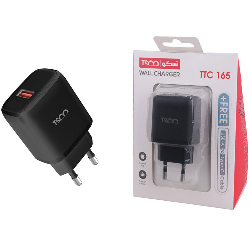 شارژر دیواری فست شارژ TSCO TTC 65 QC3.0 PD 3A 20W + کابل تایپ سی