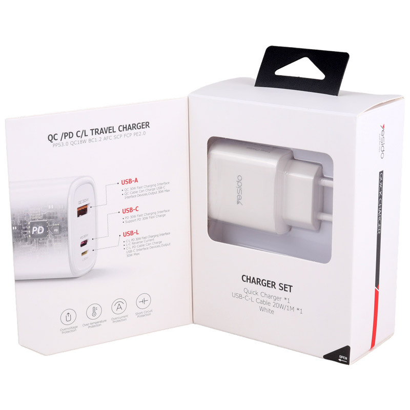 شارژر دیواری 30 وات یسیدو YC52 QC3.0 PD 3A + کابل تبدیل آیفونی