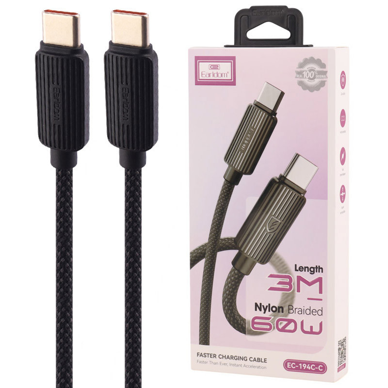 کابل دو سر تایپ سی فست شارژ 60 وات ارلدام EC-194C-C طول 3 متر