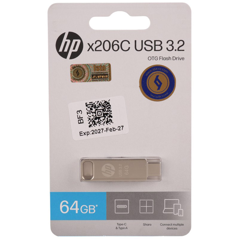 فلش 64 گیگ اچ پی HP x206C OTG Type-C USB3.2