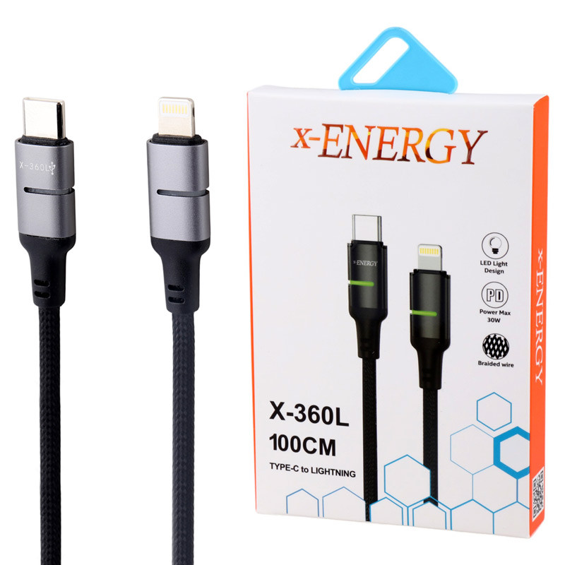 کابل تبدیل فست شارژ X-Energy X-360L Type-C To Lightning 3A PD 30W 1m