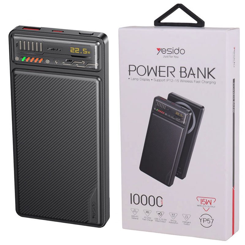 پاور بانک بی سیم فست شارژ یسیدو YP57 QC3.0 PD 22.5W ظرفیت 10000 میلی آمپر ساعت