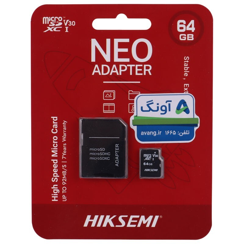 رم میکرو 64 گیگ هایک سمی Hiksemi V30 C10 92MB/s + خشاب