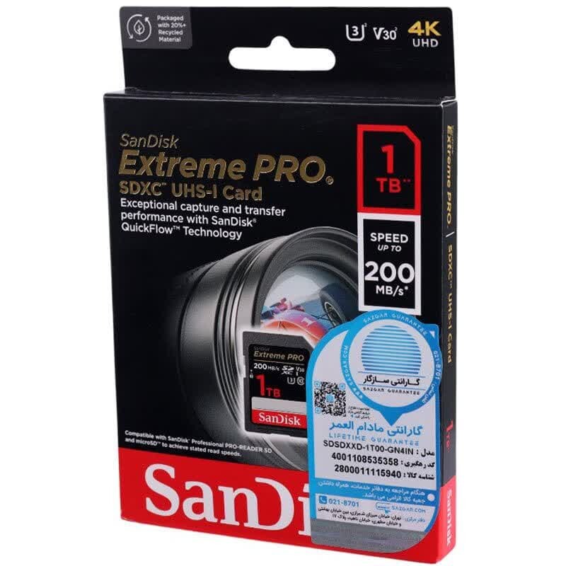 رم اس دی 1 ترابایت سن دیسک SanDisk Extreme Pro SDXC V30 U3 C10 200MB/s