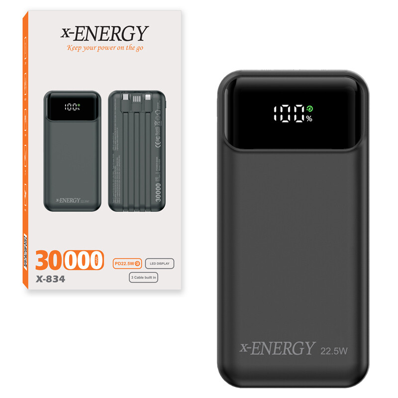 پاور بانک فست شارژ ایکس انرژی X-834 QC3.0 PD 22.5W ظرفیت 30000 میلی آمپر ساعت