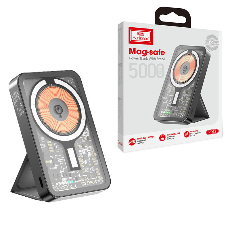 پاور بانک بی سیم فست شارژ ارلدام ET-PD32 QC PD 22.5W ظرفیت 5000 میلی آمپر ساعت