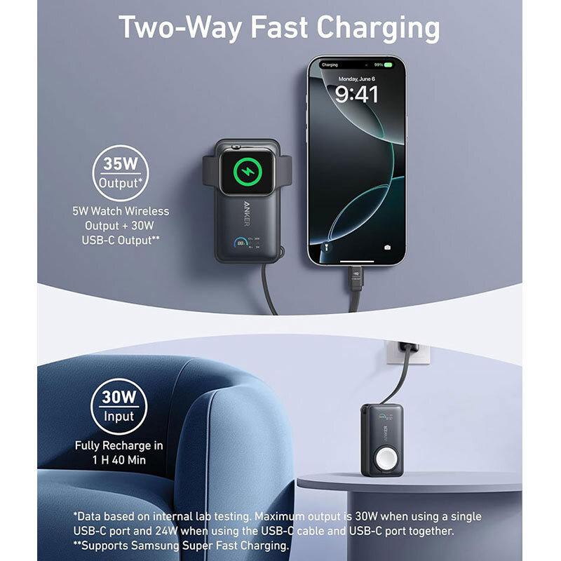 پاور بانک بی سیم فست شارژ انکر MagGo A1657 PD 30W ظرفیت 10000 میلی آمپر ساعت