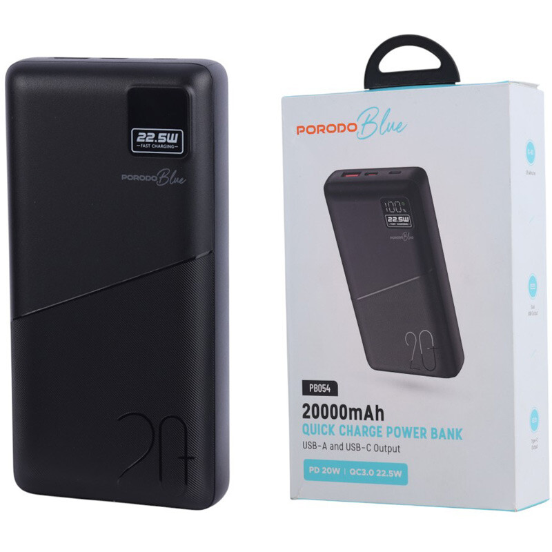 پاور بانک فست شارژ پرودو Blue PB-PBFCH054 QC3.0 PD 22.5W ظرفیت 20000 میلی آمپر ساعت